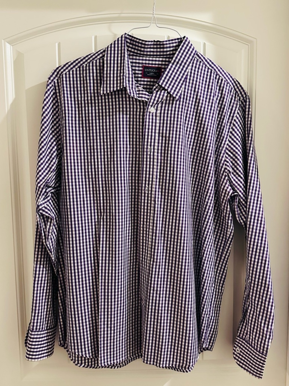 *UNTUCKit Men’s Purple and White Gingham Button-Down Shirt